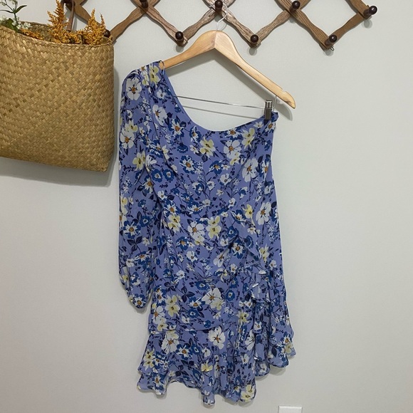 Astr Floral One Shoulder Long Sleeve Ruffled Dress - Picture 2 of 7